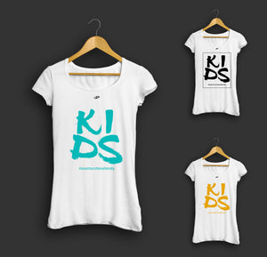 Shirt "ICF KIDS" (weiß – Ladies – Frontprint in versch. Farben)